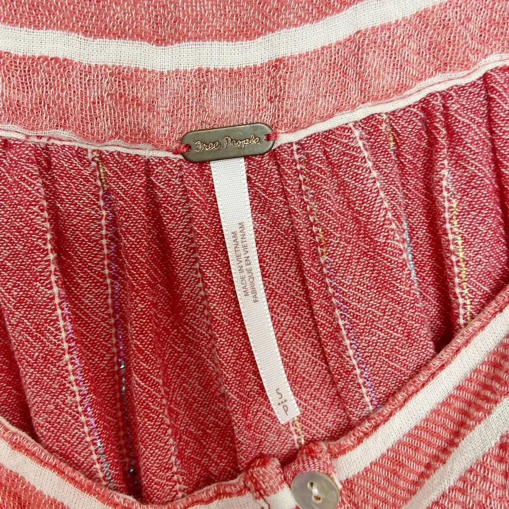 Free People See Saw Red Striped Raw Hem Top Sz Small